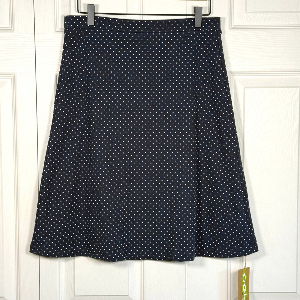 OGL Navy White Polka Dot A-Line Flare Skirt Stretch Cotton Limited Edition M